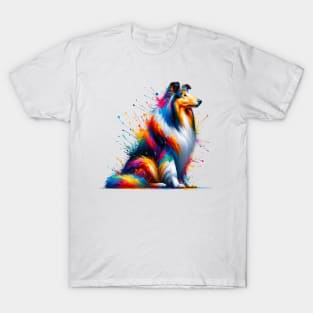 Collie Captured in Dynamic Colorful Splash Art T-Shirt